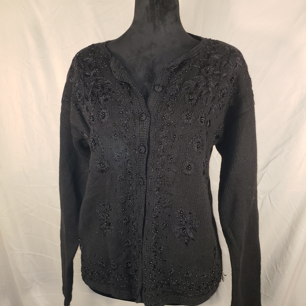 Chic Vintage Heirloom Collectible Black Women's Cardigan - S